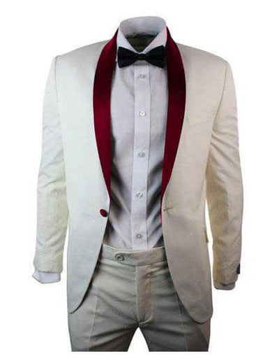 Men's Cream Ivory One Button Cheap Priced Designer Fashion Dress Casual Blazer On Sale Burgundy Shawl Lapel Blazer