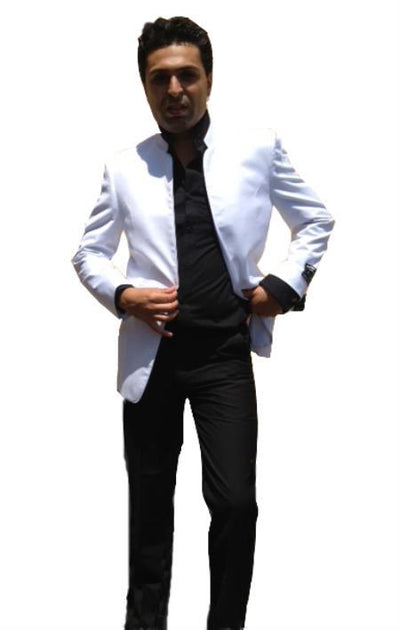 Men's White Collarless Groom Wedding Blazer