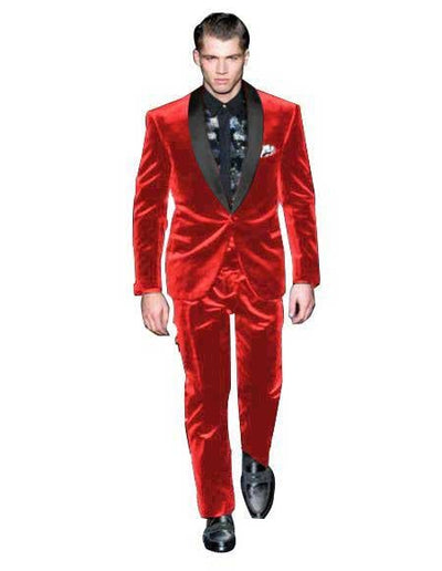 Men's Red One Button Velvet Tuxedo - Red Tuxedo