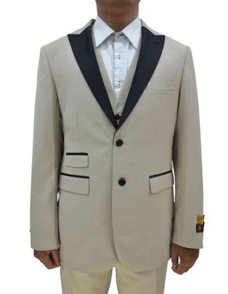 Tan Tuxedo - Khaki Tuxedo Mens Tan Tuxedo Peak Lapel Two Toned Velvet Fabric With Matching Bowtie main image 0