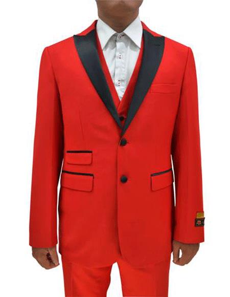 Men's Red Ticket Pocket Flat Front Pants Tuxedo