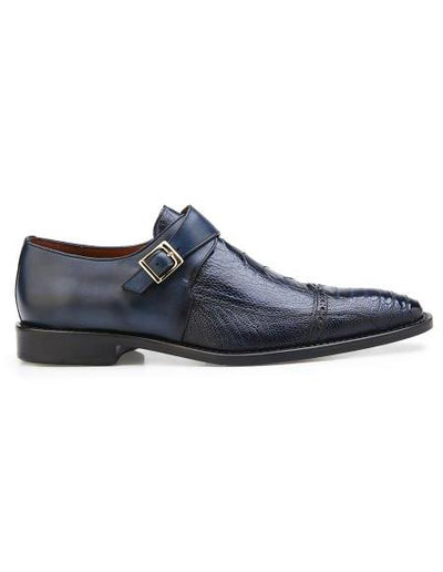 Men's Authentic Genuine Skin Italian Brand Slip On Leather Lining Single Buckle Black Shoe