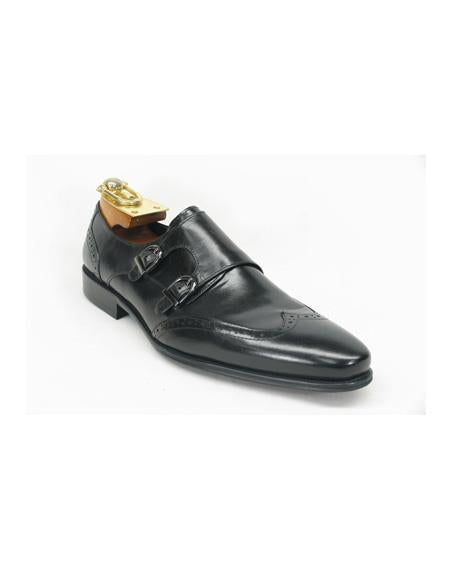 Men's Fashion Black Dress Shoe by Carrucci - Black Double Buckle