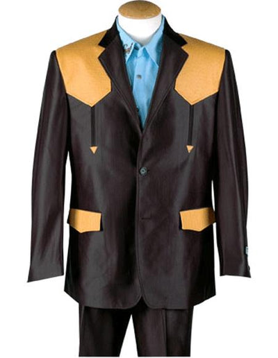 Men's Brown Cuff Link Two Button Western Blazer