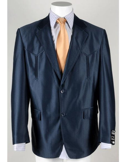 Men's Navy Blue Flap Front Pockets Western Blazer