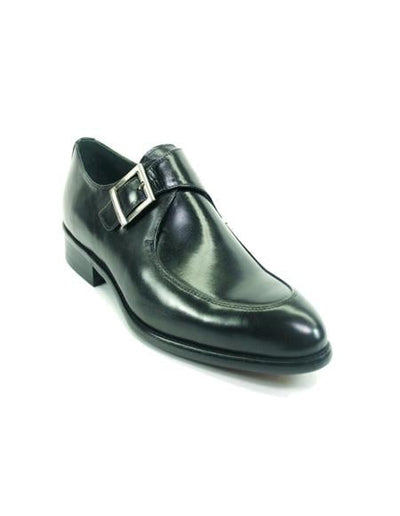 Men's Monk Strap Leather Moc Toe Stylish Dress Loafer by Carrucci - Black- Men's Buckle Dress Shoes