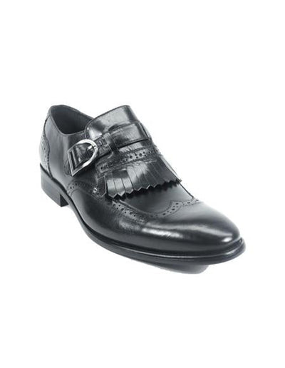 Men's Monk Strap Leather Stylish Dress Loafer by Carrucci - Black- Men's Buckle Dress Shoes