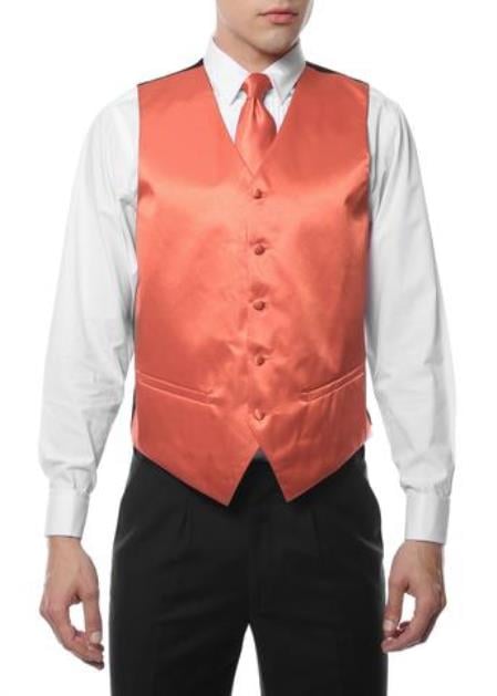 Men's Peach V Neck Big and Tall Waistcoat