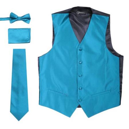 Men's Solid Teal Five Button Big and Tall Waist coat & Tie