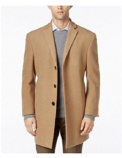 Men's Tan Three Button Designer Men's Peacoat Sale Long Jacket Men's Carcoat - Car Coat Mid Length Three quarter length coat
