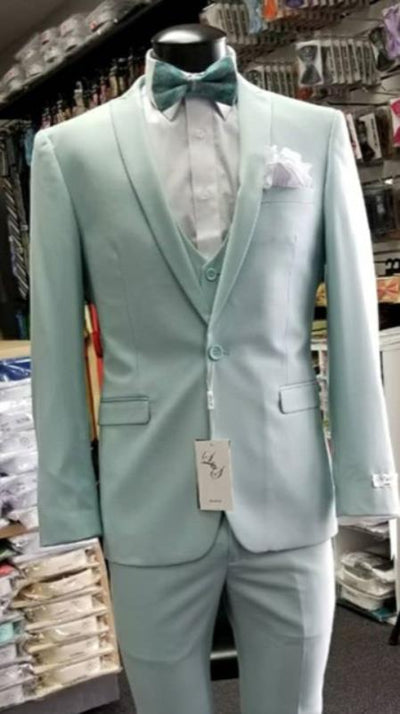 Men's Shawl Lapel Light Blue Suit