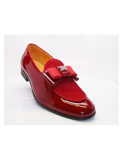 Mens Carrucci Shoes Mens Tuxedo Shoes Red Slip On Cap Toe Grosgrain Bow Shoes Slip on - Stylish Dress Loafer Red And Tint Of Black Perfect for Men - Red Men's Prom Shoe
