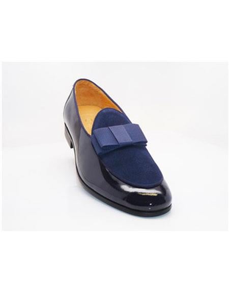 Mens Carrucci Shoes Tuxedo Shoes Blue Slip On Cap Toe Grosgrain Bow & Piping Men's Shoes