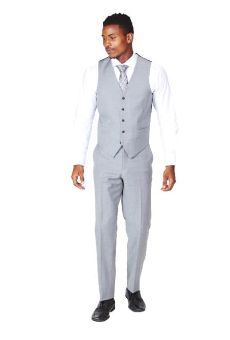 Men's Grey Dress Tuxedo Wedding Men's Vest ~ Waistcoat ~ Waist coat & Tie & Matching Dress Pants Set