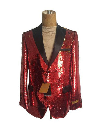 Men's One Button Red Sequin Blazer - Sequin Tuxedo - Dinner Jacket