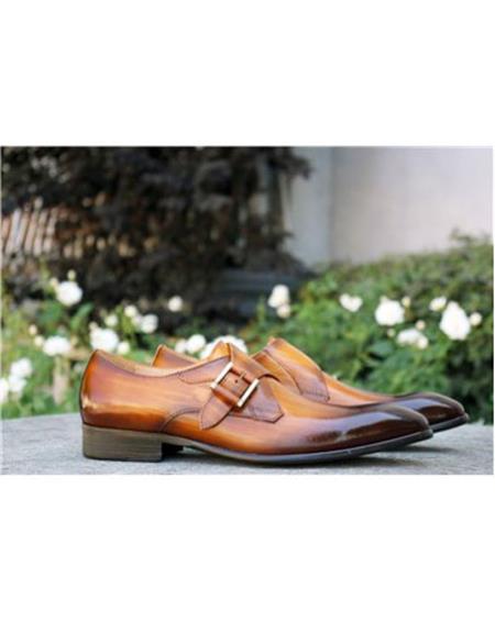 Men's Buckle Closure Carrucci Shoe Cognac