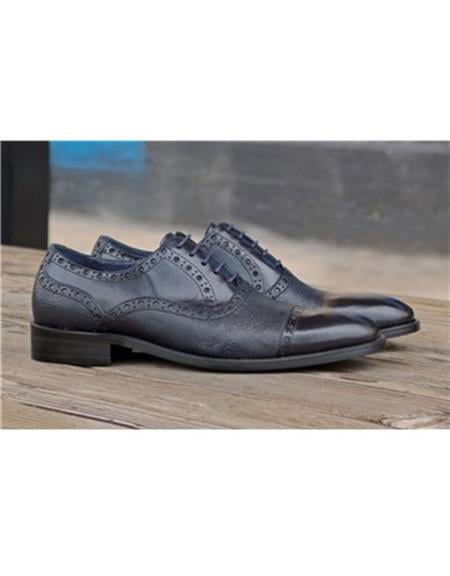 Men's Navy Lace Up Deerskin ~ Calfskin Carrucci Shoe