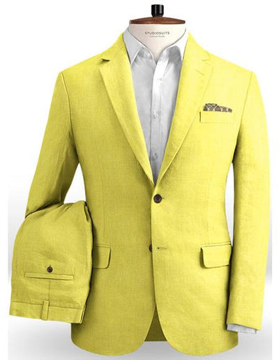 Mens Suit - Mens Safari Yellow Two Button - Mens Linen Suit