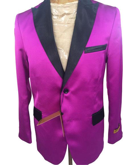 Men's Dark Pink ~ Fuchsia Black Peak Lapel Blazer