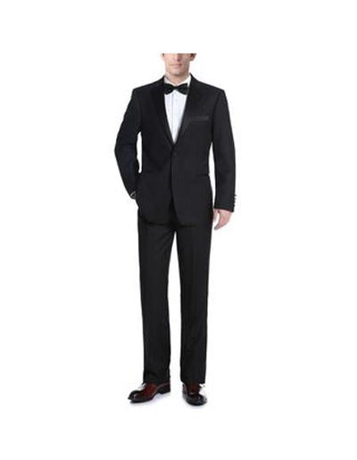 Renoir Suits - Renoir Fashion Verno Mens Black Besom Two Pockets Slim Fit 2-Piece Tuxedo
