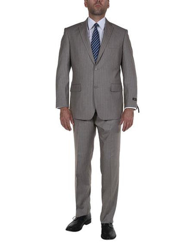 Tan ~ Beige Pinstripe 2 Button Suit Side Vented Suit Regular Modern Fit Suits Flat Front Pants