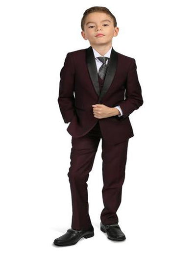 Men's Boys Shawl Lapel Burgundy Tuxedo Set Perfect for wedding attire outfits - Toddler Suit