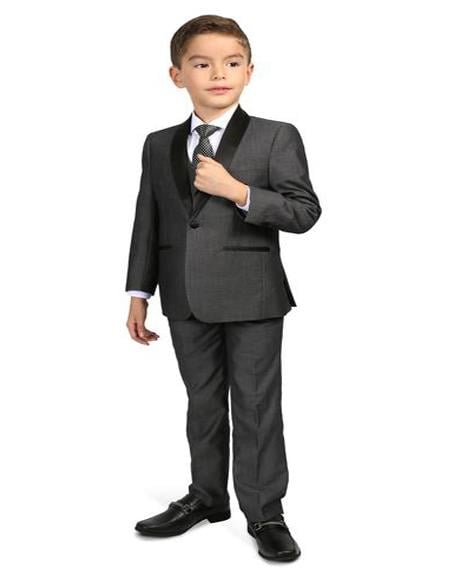 Men's Boys Shawl Lapel Grey Tuxedo Set Perfect for wedding attire outfits - Toddler Suit