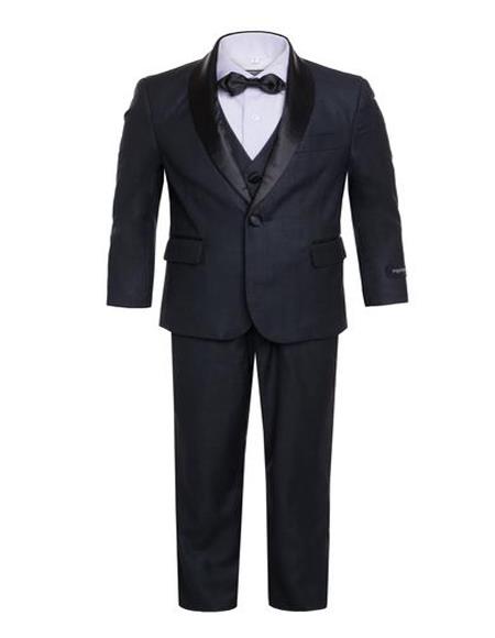 Men's Boys Shawl Lapel Dark Navy Tuxedo Set Perfect for wedding attire outfits - Toddler Suit