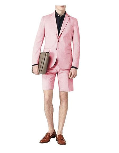 Mens Short Pants Suit Set Mens Two Button Suit For Men Pink