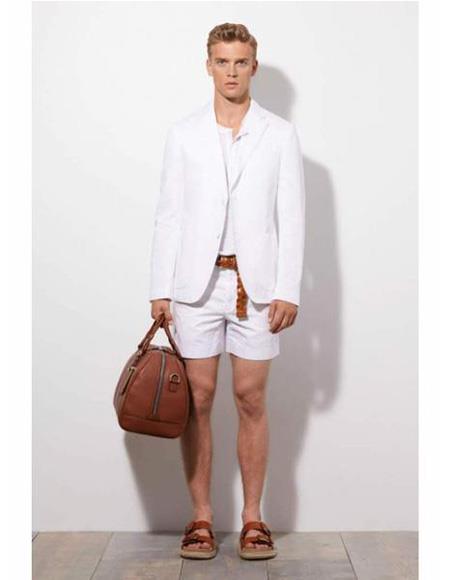 Men's Summer Business Suits With Shorts Pants Set (Sport Coat Looking) White