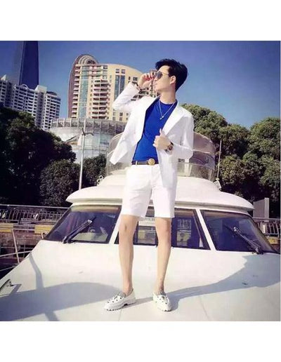 Men's Summer Business Suits With Shorts Pants Set (Sport Coat Looking) White