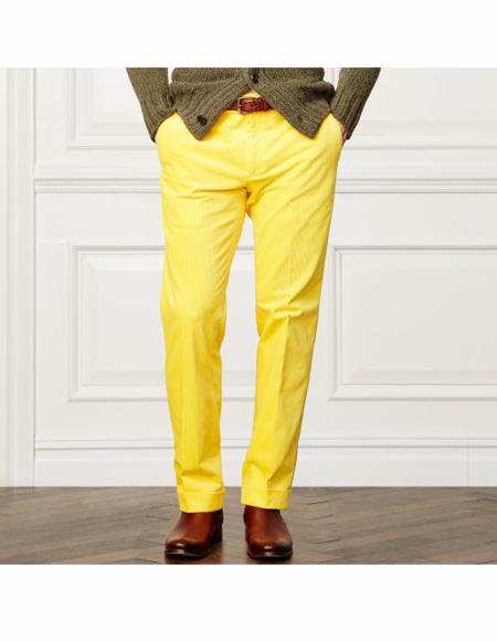Men's Summer Linen Dress Pants Yellow Flat Front Pant