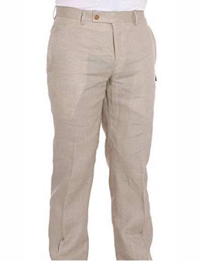 Men's Summer Linen Dress Pants Ivory Flat Front Pant
