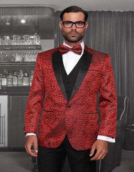 Bellagio Red 1-Button Notch Tuxedo - Red Tuxedo