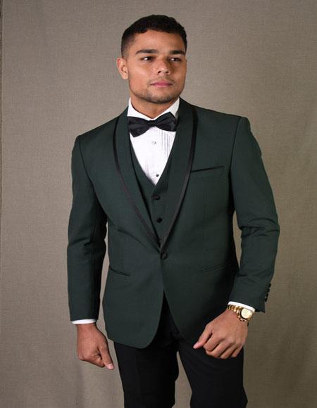 Genova Hunter Green 1-Button Shawl Tuxedo