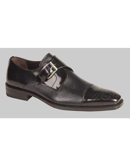 Men's Leather Lining Blue Shoe- Men's Buckle Dress Shoes