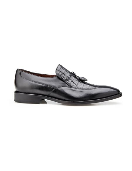 Authentic Men's Dress Shoe Bosco, in Black Alligator and Italian Calf Wing Tip Style: 4B2