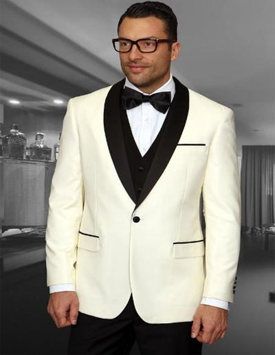 Men's Cream One Button Shawl Collar Two Toned Tuxedo
