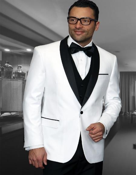 Prom ~ Wedding 1920s Tuxedos Colored Suit With Black Vest and Black Suit 3 Pieces