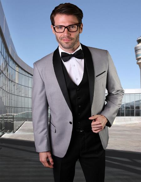 Prom ~ Wedding 1920s Tuxedos Colored Suit With Black Vest and Black Suit 3 Pieces