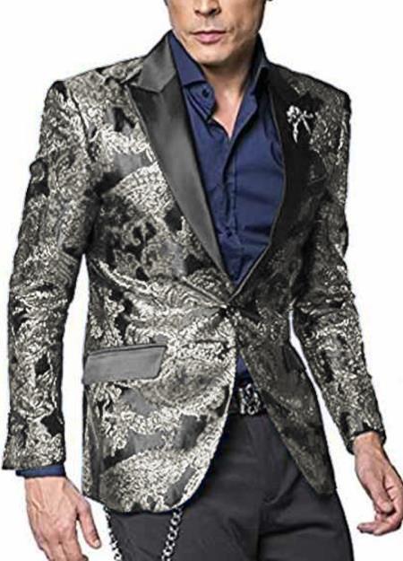 Men's Silver Grey ~ Gray Two Button Peak Lapel Blazer