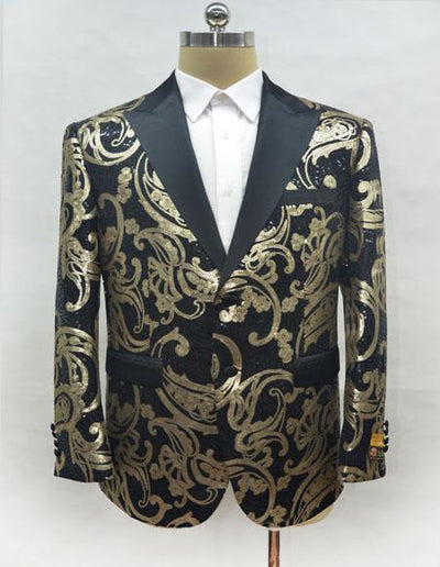Men's Black and Gold One Chest Pocket Two Button Blazer