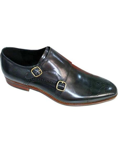 Men's Double Monkstrap Cap Toe Unique Model Premium Leather Brown- Men's Buckle Dress Shoes