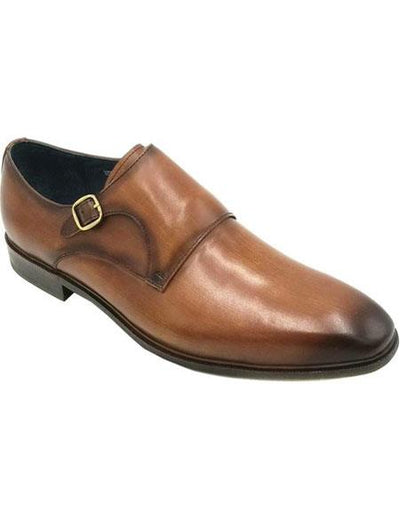 Men's One Buckle Closure Plain Toe Single Monkstrap Premium Leather Brown- Men's Buckle Dress Shoes