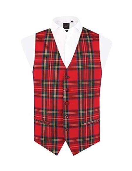 Men's Red Tartan - Plaid Vest Regular Fit 5 Button Waistcoat