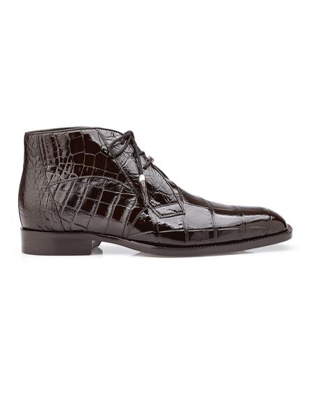 Mens Crocodile Boots - Ankle Boot Authentic Genuine Skin Italian Men's Brown Alligator Dress Boots Stefano