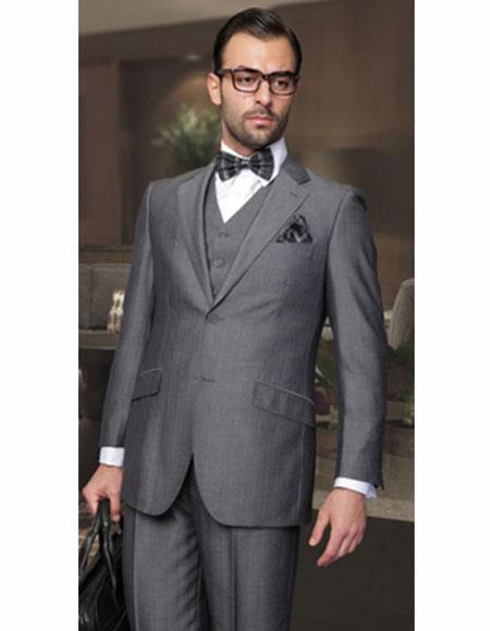 Athletic Cut Classic Suits Men's suit Classic Relax Fit Pleated Pants 19 Inch Bottom Charcoal
