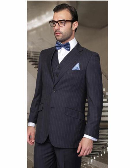Athletic Cut Classic Suits Men's suit Classic Relax Fit Pleated Pants 19 Inch Bottom Dark Navy