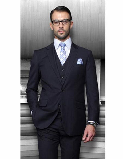 Classic Fit Suit Athletic Cut Classic Suits Men's suit Classic Relax Fit Pleated Pants 19 Inch Bottom Dark Navy