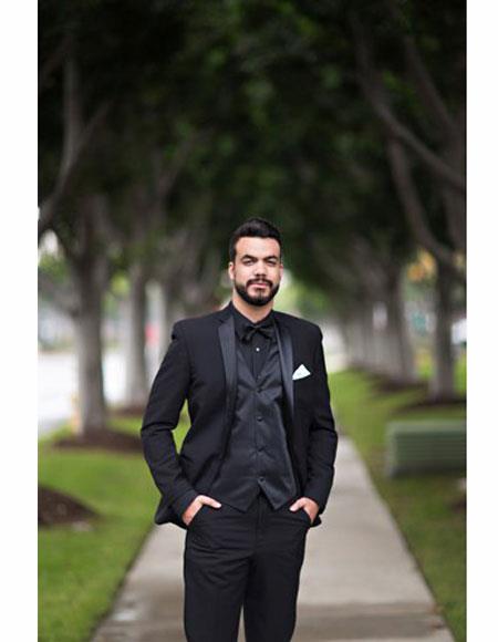 black dress shirt with tie Black Suit With Black Shirt & Bowtie Included Package Combo ~ Combination Black Black / 42 Regular Jacket+36 Waist Pants Adjust 32to38)(Height: 5'7"-6